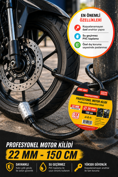 Profesyonel Motor Kilidi 150cm 22mm Çelik Halat Kilit Su Geçirmez Güvenlik Kilidi