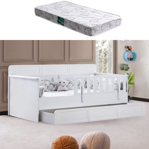 Yavrulu Karyola, Mira Yavrulu Montessori Karyola + 1 Adet Comfort Yatak Beyaz-90 x 190