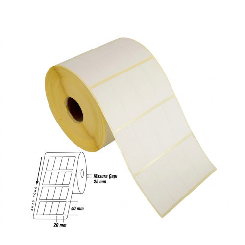 ŞeyliŞeyler - Termal Etiket 40x20mm 4000 Sarım Yanyana 4lü Barkod Yazıcı Uyumlu 5 Rulo