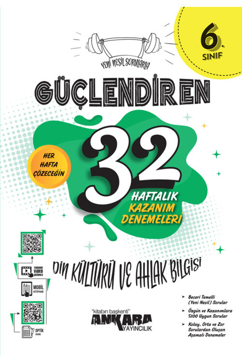 Kitabın Başkenti Ankara Ankara Yayıncılık 6. Sınıf Güçlendiren 32 Haftalık Din Kültürü ve Ahlak Bilgisi Kazanım Denemeleri