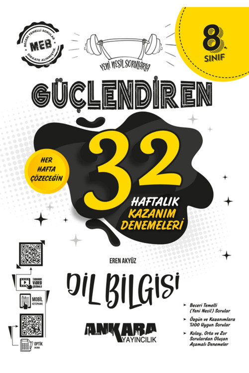 Kitabın Başkenti Ankara YENİ 8. Sınıf Güçlendiren 32 Haftalık Dil Bilgisi Kazanım Denemeleri