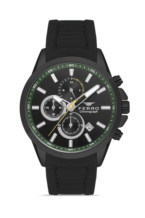 FM31359D-GZJ2 Quartz Silikon Kordon Siyah 45 mm Erkek Kol Saati