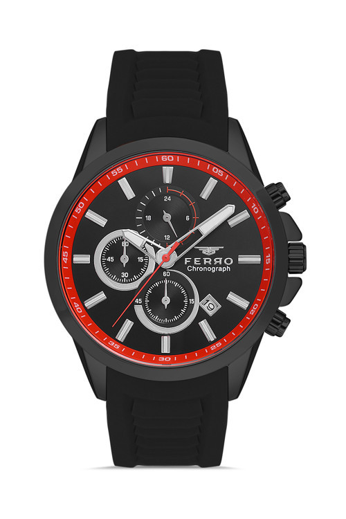 FM31359D-GZK Quartz Silikon Kordon Siyah 45 mm Erkek Kol Saati