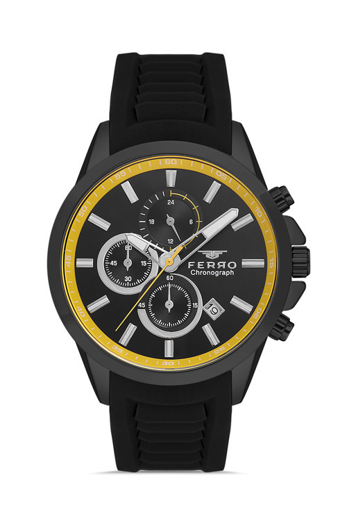 FM31359D-GZN Quartz Silikon Kordon Siyah 45 mm Erkek Kol Saati