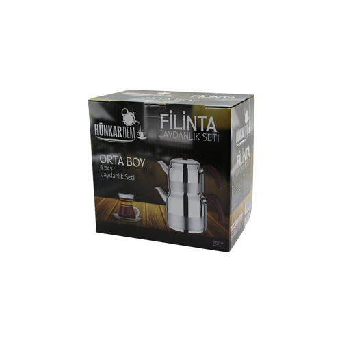 FİLİNTA ORTA BOY ÇELİK ÇAYDANLIK SETİ ÇİFT KAPAKLI RENKLİ BAKALİT KULP ÜST DEMLİK: 1.25LT - ALT SULU