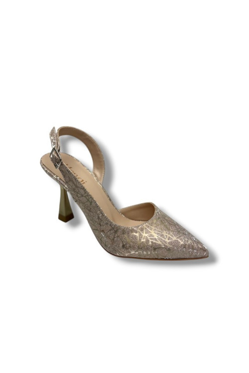685-26 Parlak Simli Saten İnce Topuk Arkası Açık Kadın Stiletto(9cm)