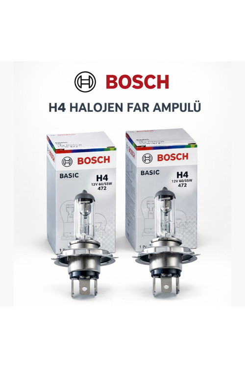 H4 Halojen Far Ampulü 12V 60/55W 472 Basic (2 Adet) 3 Tırnaklı – Uzun Ömürlü Yüksek Aydınlatma