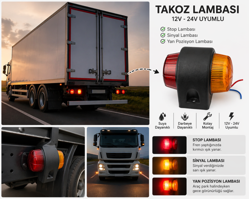 12V-24V Takoz Lambası Kırmızı Sarı Yan Pozisyon Stop Sinyal Lamba Kamyon Tır Uyumlu
