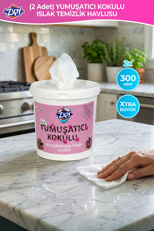 300 ADETLİ ZİPY YUMUŞATICI LİLYUM ÇİÇEK BAHÇESİ KOKULU ISLAK KOVA MENDİL YÜZEY TEMİZLİK HAVLUSU