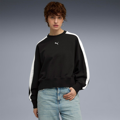 T7 Over Oversized Crew Kadın Siyah Yuvarlak Yaka Sweatshirt