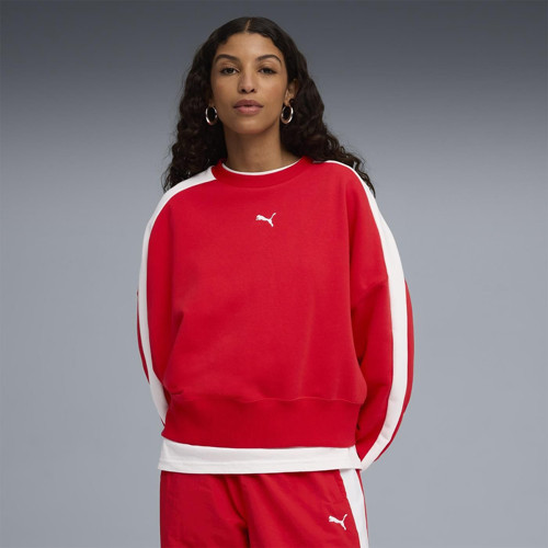 T7 Over Oversized Crew Kadın Kırmızı Bisiklet Yaka Sweatshirt