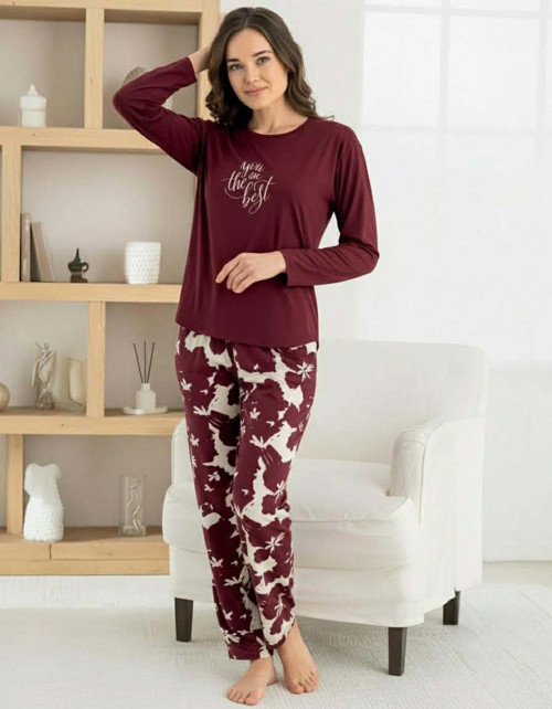 Kadın Milan Bisiklet Yaka Uzun Kol İnce Pijama Takımı 7600/21 - 1 Adet
