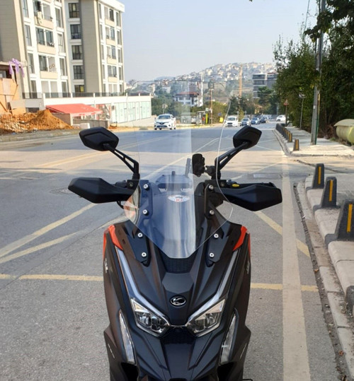 Kymco DTX 360 Ön Cam 2021-2026 Model 67cm Şeffaf Renkli 4mm UZUN