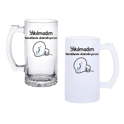 Yıkılmadım Yazılı Buzlu ya Buzsuz Seçenekleriyle Bira Bardağı