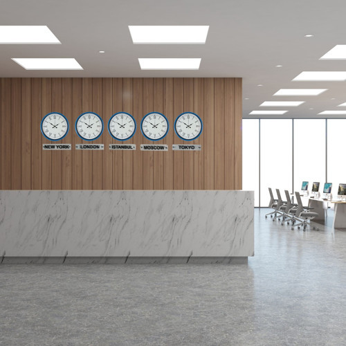 Büro Ev Ofis Dekoru için 5ADET 36CM Mavi Tarz Tabelalı Dünya Saatleri