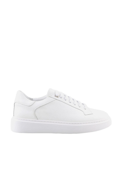 Beyaz %100 Deri Bağcıklı Günlük Sneaker Ayakkabı