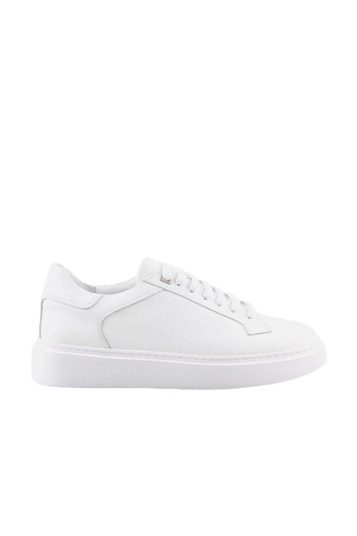 Beyaz %100 Deri Bağcıklı Günlük Sneaker Ayakkabı