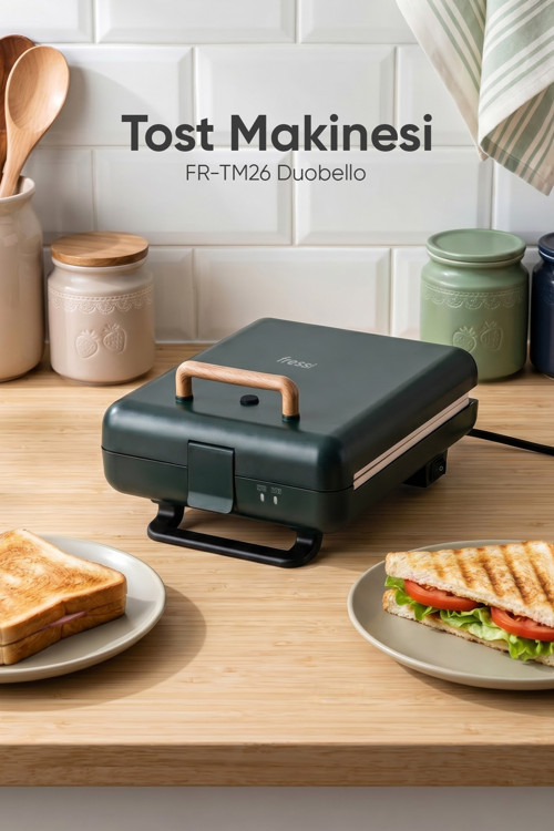 FR-TM26 Duobello Çıkarılabilir Plakalı 4 Dilim Yeşil Tost Makinesi