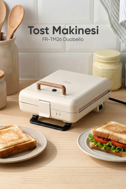 FR-TM26 Duobello Çıkarılabilir Plakalı 4 Dilim Krem Tost Makinesi