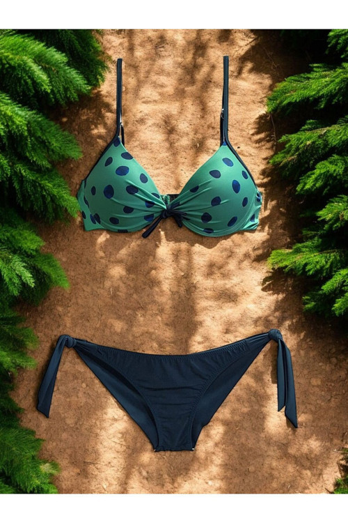 Kadın Yeşil Dolgulu Askılı İp Bağlı Bikini Takımı