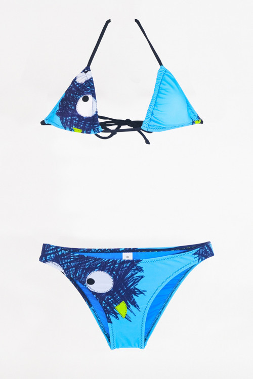 Kız Çocuk Mavi Üçgen Bikini Takımı-40
