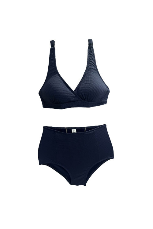 Kadın Lacivert Yüksek Bel Askılı Üçgen Bikini Takımı