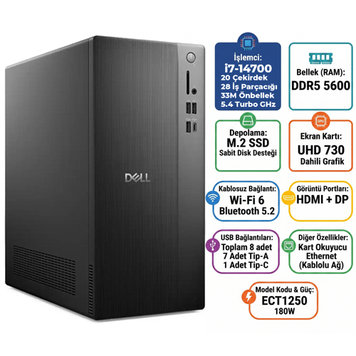 Tower Intel Core i7-14700 16GB 512GB SSD Windows 11 Pro Masaüstü PC ECT1250_RPLSR007_U 011