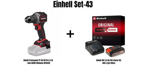 Set-43 (Einhell Profesyonel TP-CD 18/70-C Li BLAkülü Vidalama+Einhell 18V 2,5 Ah PXC Starter Kit, Akü & Şarj Cihazı)