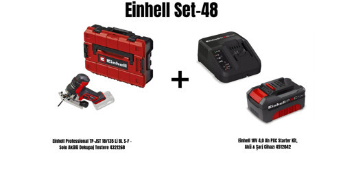 Set-48 (Einhell Professional TP-JST 18/135 Li BL S-F Akülü Dekupaj Testere+Einhell 18V 4,0 Ah PXC Starter Kit, Akü & Şarj Cihazı)