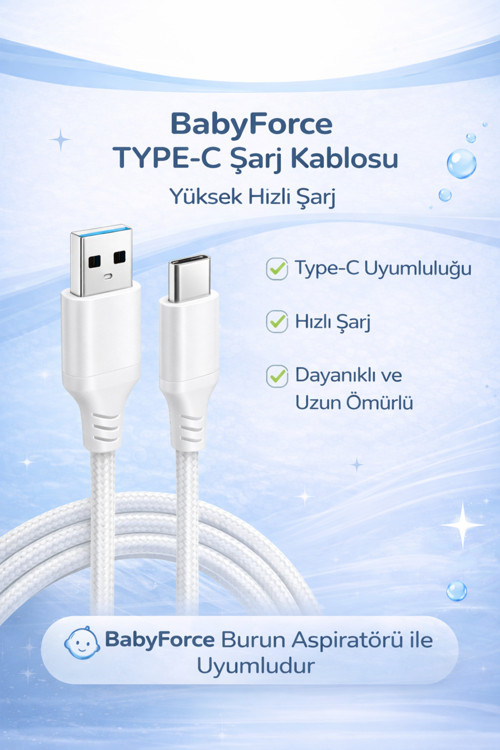 B-031 TYPE-C Şarj Kablosu – BabyForce Burun Aspiratörü ile Uyumlu Şarj Kablosu