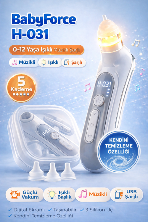 Babyforce H-031 Kendini Temizleyen Bebek Burun Aspiratörü 0-12 Yaş Işıklı Müzikli Şarjlı