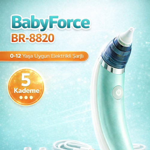 BR-8820 Şarjlı Elektrikli Bebek Burun Aspiratörü 0-12 Yaş 5 Kademe Güçlü Vakum Nazal Temizleyici H-0