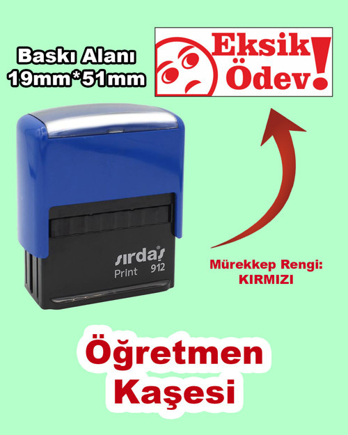 Öğretmen Kaşesi - Eksik Ödev, 912 (51mm*19mm) Kırmızı Keçeli Otomatik Kaşe