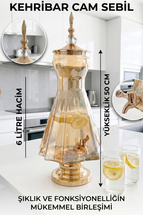 Cam Sebil - Yağlık, Şerbetlik, Sürahi - 6 Litre, 50 CM-3