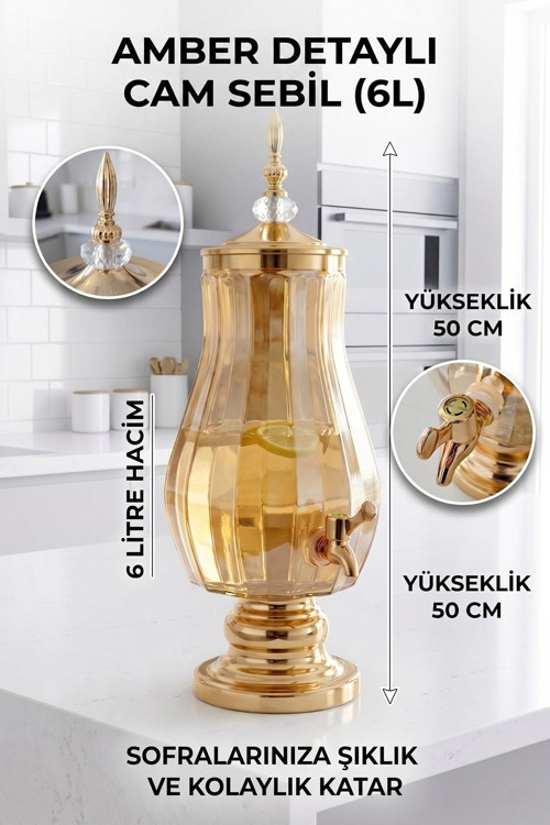 Cam Sebil - Yağlık, Şerbetlik, Sürahi - 6 Litre, 50 CM-2