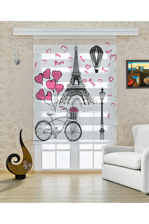 (ENXBOY)PEMBE BİSİKLETLİ DİJİTAL BASKILI ZEBRA PERDE-COCUK ODASI-STOR PERDE