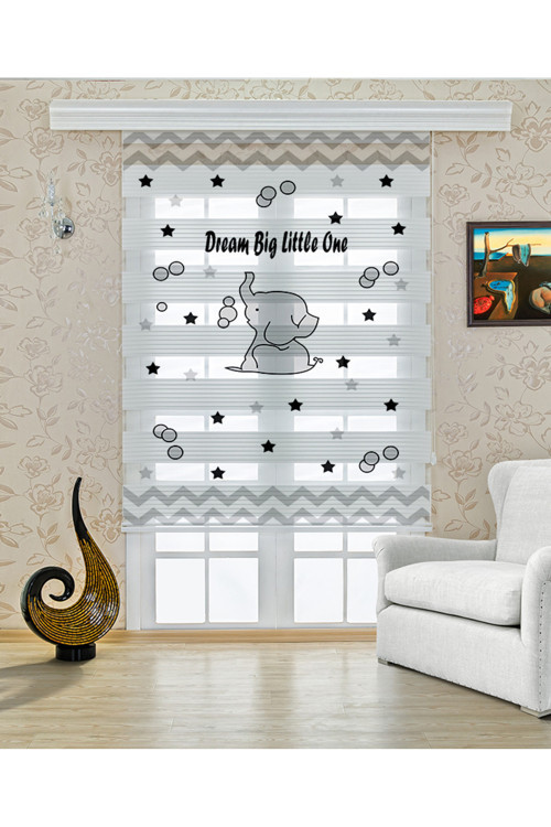 (ENXBOY)GRİ FİL DİJİTAL BASKILI ZEBRA PERDE-COCUK ODASI-STOR PERDE