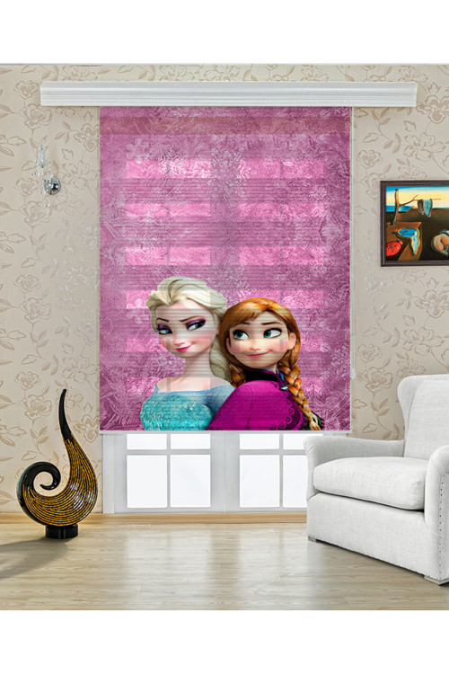 (ENXBOY)PEMBE ELSA DİJİTAL BASKILI ZEBRA PERDE-COCUK ODASI-STOR PERDE