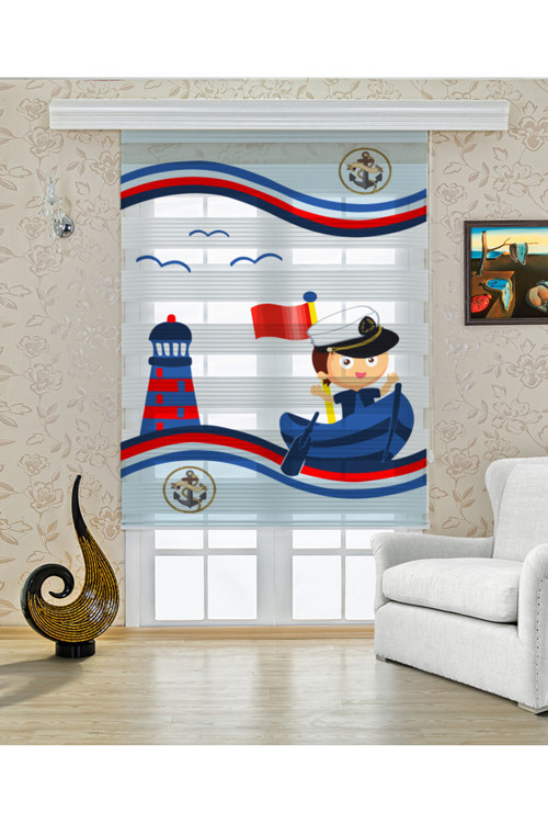 (ENXBOY)DENİZCİ DİJİTAL BASKILI ZEBRA PERDE-COCUK ODASI-STOR PERDE
