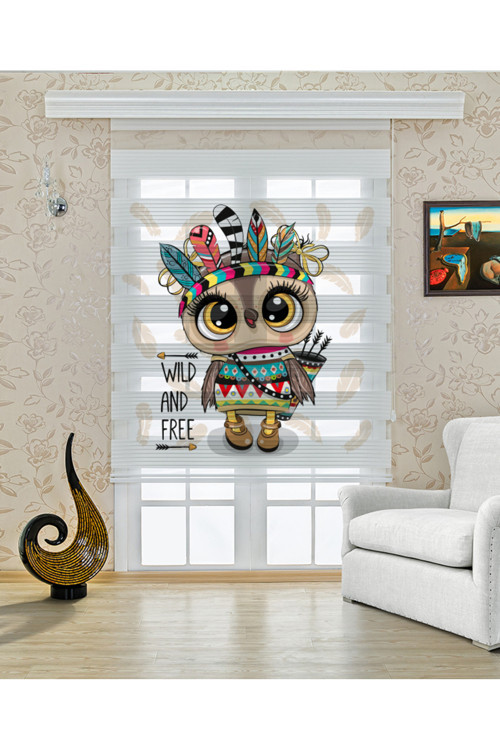 (ENXBOY)KZILDERELİ BAYKUŞ DİJİTAL BASKILI ZEBRA PERDE-COCUK ODASI-STOR PERDE