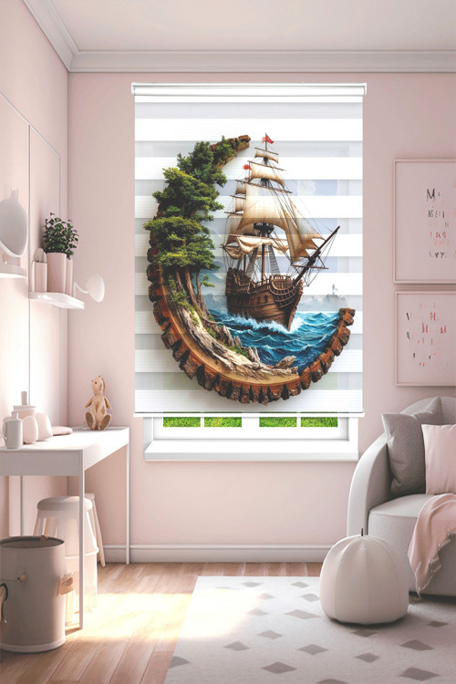 (ENXBOY)GEMİLİ DİJİTAL BASKILI ZEBRA PERDE-COCUK ODASI-STOR PERDE