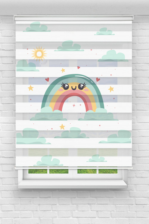 (ENXBOY)SEVİMLİ GÖKKUŞAĞI DİJİTAL BASKILI ZEBRA PERDE-COCUK ODASI-STOR PERDE