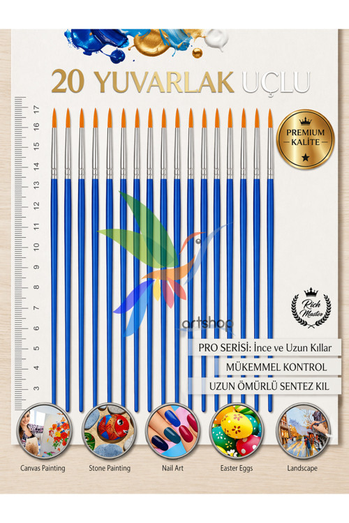 20 ADET Yuvarlak Uçlu Fırça Akrilik Boya, Yağlı, Guaj, Sulu Boya, Parmak Boyası İçin