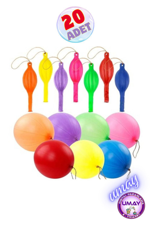 20 Adet Zıpzıp Balon | İpli Lastikli Punch Panç Büyük Balon
