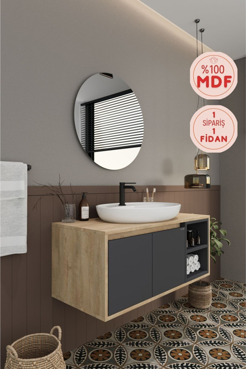 Gül 100 Cm %100 Mdf Lavabolu Banyo Dolabı Ayna Alt Dolap Lavabo