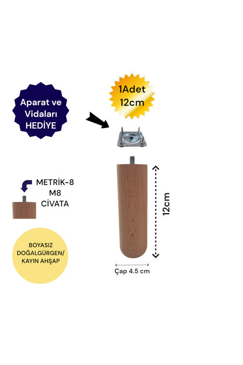 Tekli 12 cm Oval Ahşap Ayak Bohem Tarz Koltuk Ayağı Baza Ayağı Tv Ünitesi Ayağı 3301000000883