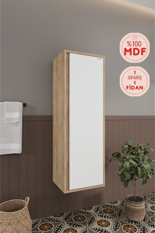 Banyo Gül 120 Cm Beyaz %100 Mdf Banyo Boy Dolabı