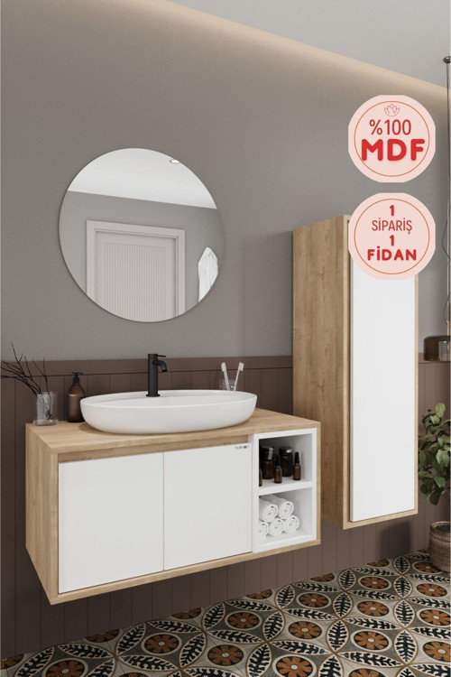Gül Beyaz 100 Cm Banyo Dolabı+ayna+lavabo+boy Dolabı