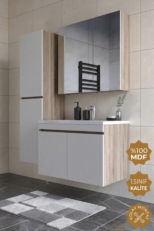 Tokyo 80 Cm Mdf Banyo Dolabı Seti + Boy Dolabı