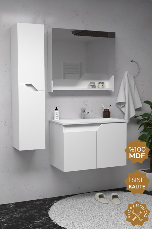 Napoli 80 Cm Mdf Banyo Dolabı Seti + Boy Dolabı